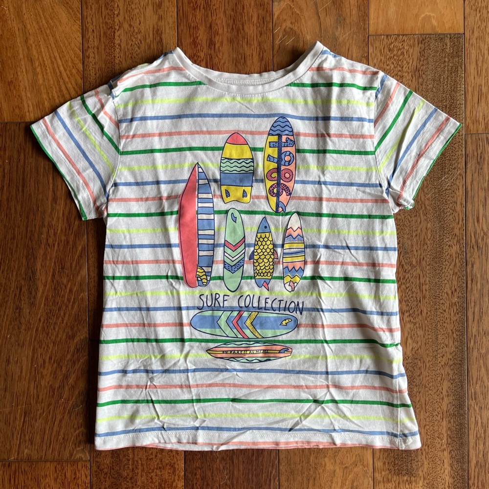 White and Red Short Sleeve Tee with Playful Graphic